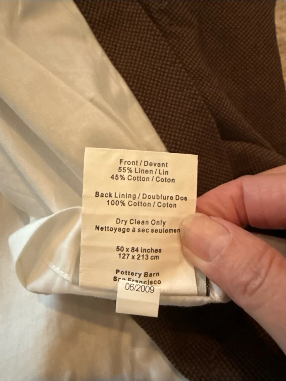 Pottery Barn Brown and White Drapery Panel